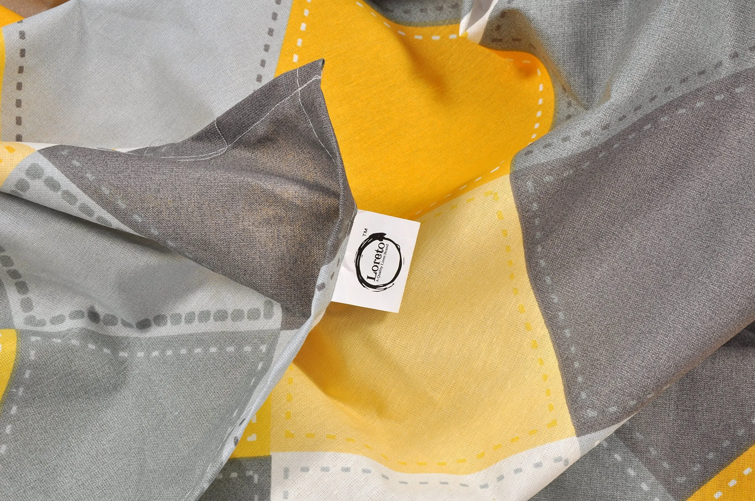 LORETO – A QUALITY LINEN BRAND 144 TC 100% Cotton Bedsheet for Double Bed with 2 Pillow Covers - Yellow & Grey, Checkered