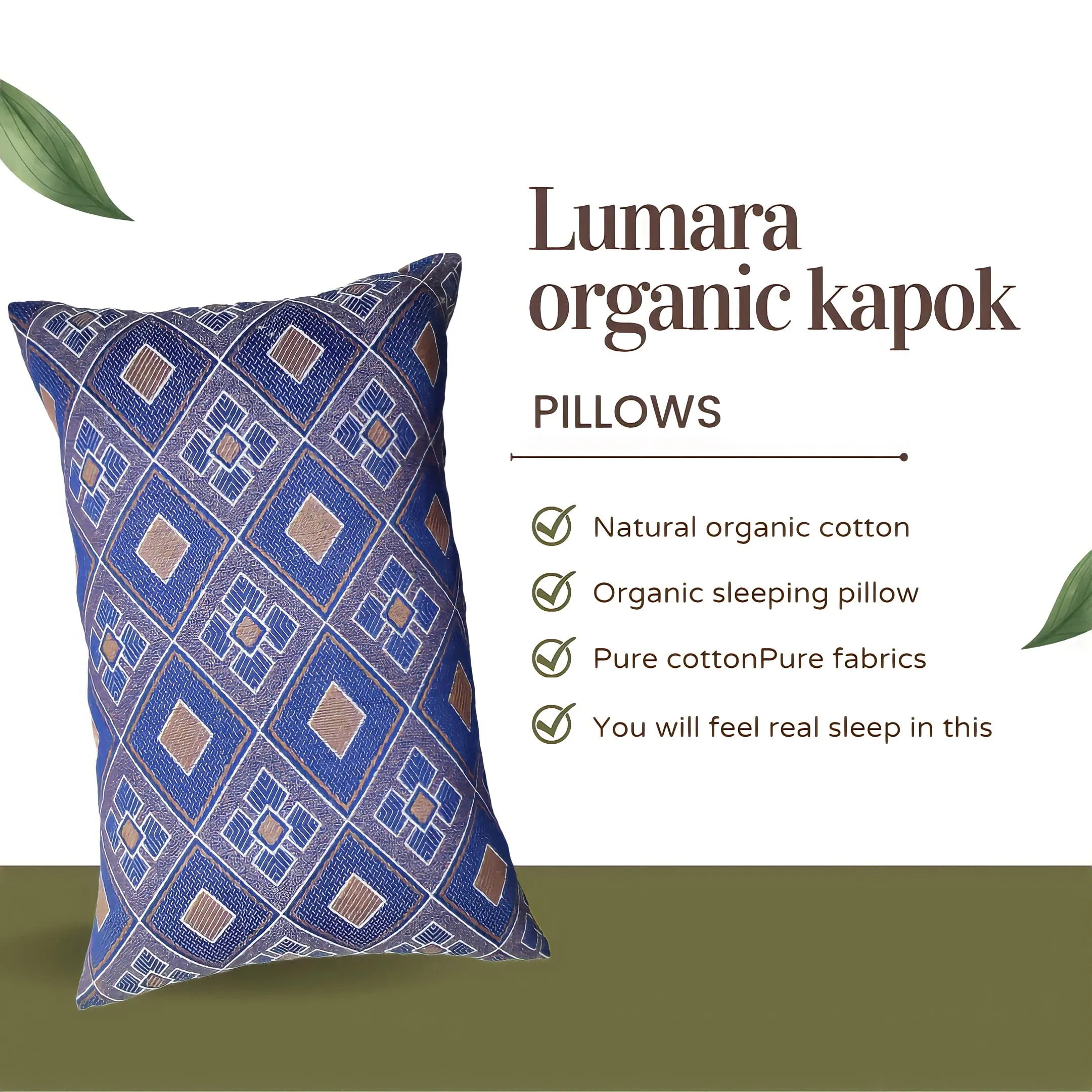 LUMARA Pure Semal Cotton Pillows - Sleeping Pillows Filled with Silk Cotton Set of 2