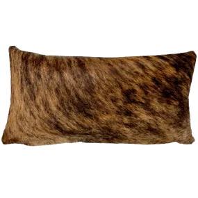 Lumbar Pillow - Brown and Black Brindle Cowhide w/ Distressed Brown Leather - 24" x 12" (LPIL056)