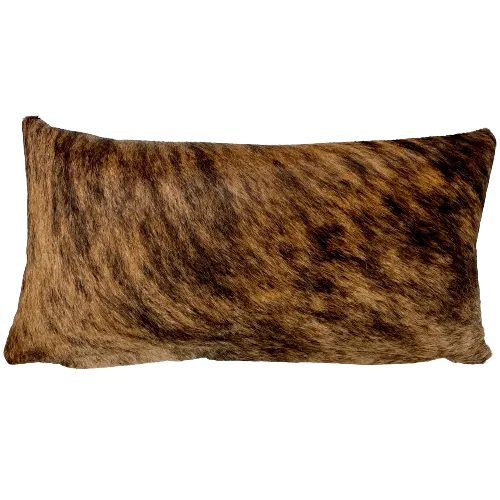 Lumbar Pillow - Brown and Black Brindle Cowhide w/ Distressed Brown Leather - 24" x 12" (LPIL056)