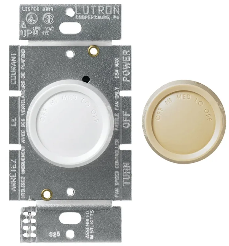 Lutron FS-5FH-DK Rotary Control Switch, 5 A, 120 V, Rotary Actuator, Plastic, Ivory/White :CD: QUANTITY: 1