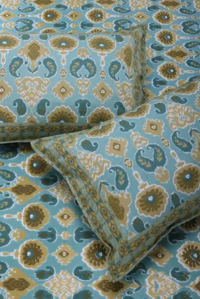 Mahi Double Ikat Turquoise Cotton Bedsheet