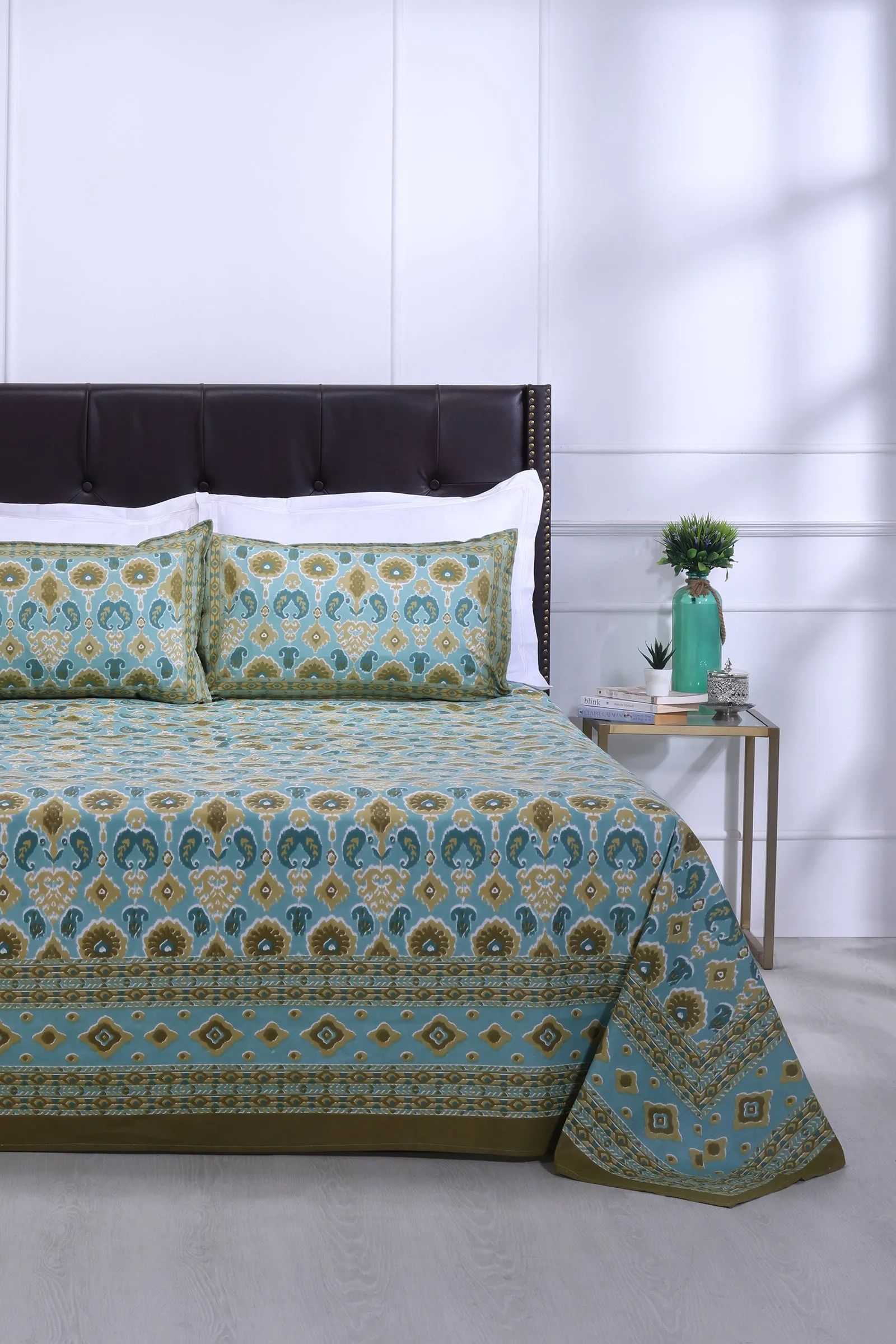 Mahi Double Ikat Turquoise Cotton Bedsheet