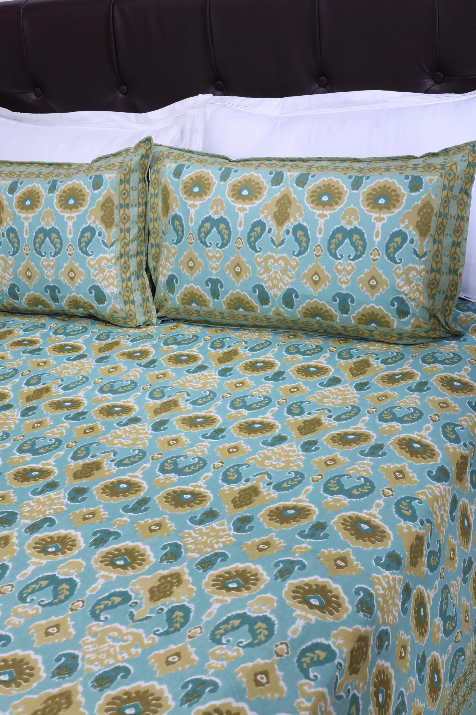 Mahi Double Ikat Turquoise Cotton Bedsheet