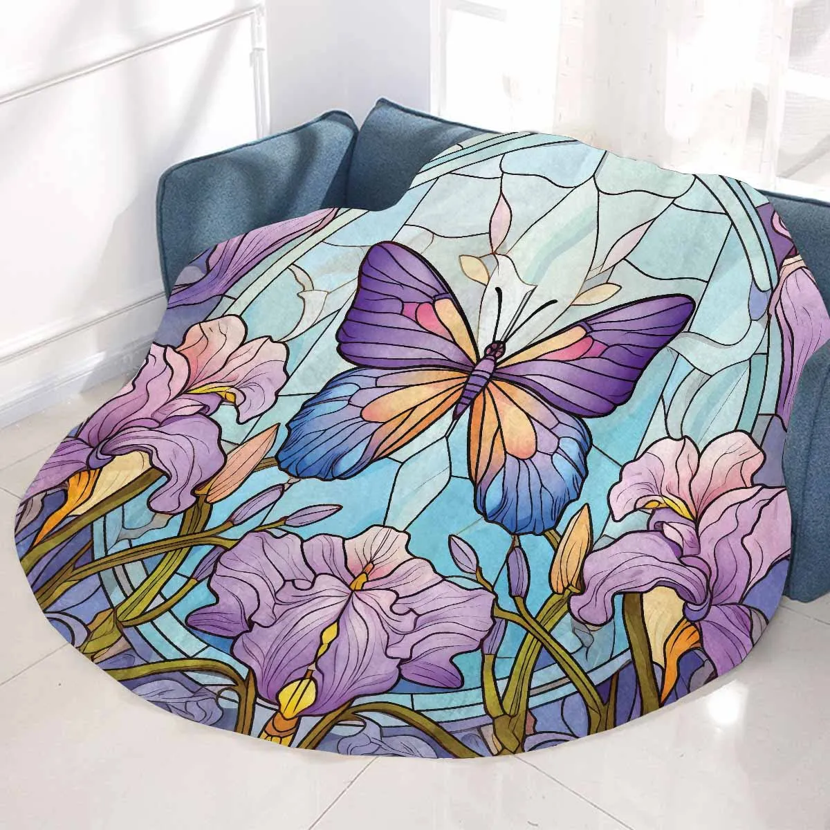 Mandalla_Butterfly_Awd35184  Circular Micro Fleece Blanket 47"