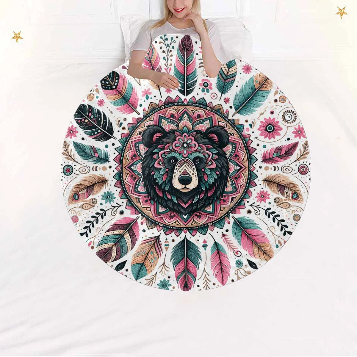 Mandella_Bear_Awd35144  Circular Micro Fleece Blanket 60"