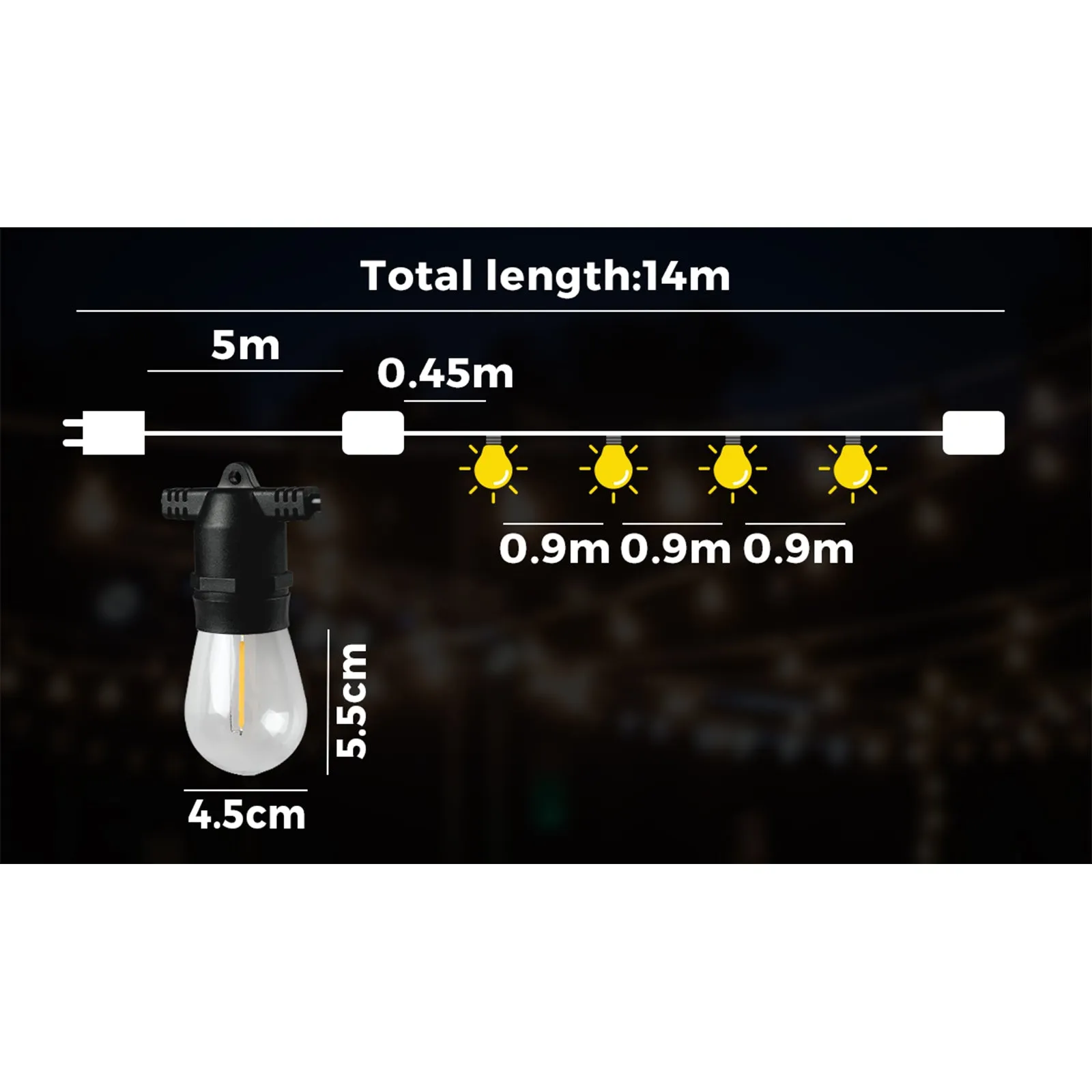 Mazam 14M LED Festoon String Lights Christmas Wedding Party Outdoor Waterproof