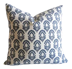 Meena: Denim Blue Block Print Pillow Cover Indiennes