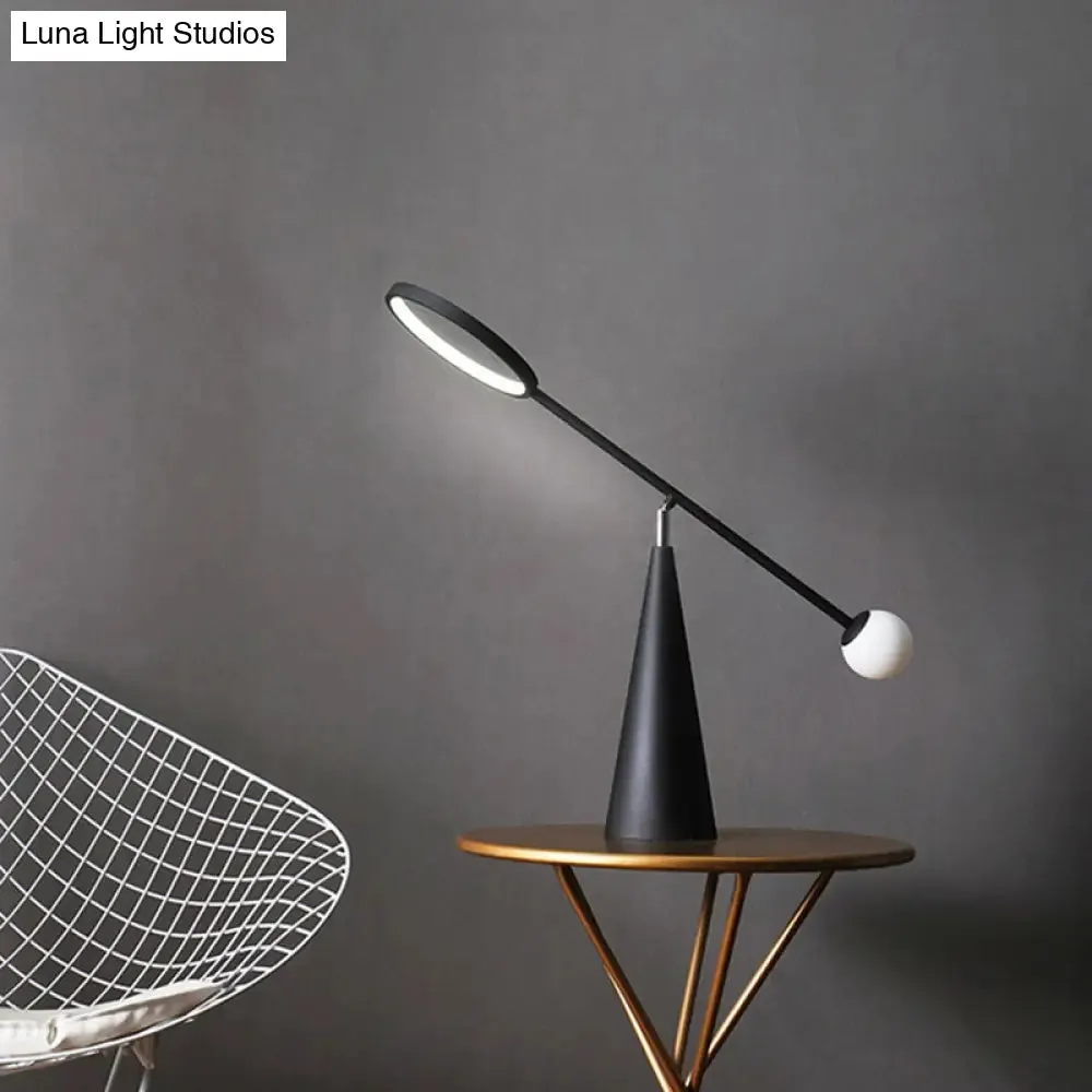 Metallic LED Living Room Nightstand Light with Minimalistic Ring Design and Conical Base