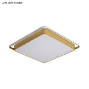 Minimalistic Gold LED Ceiling Fixture with Flush Mount, Acrylic Frame, 18"/21.5" Wide