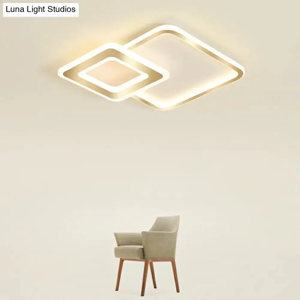 Minimalistic Golden LED Square Ceiling Light for Bedroom - Acrylic Flush Mount Fixture