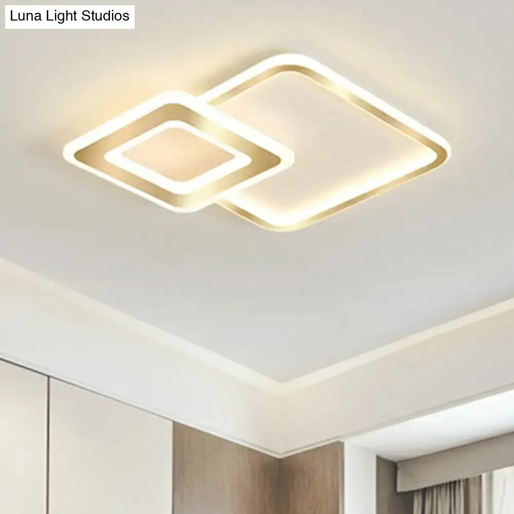 Minimalistic Golden LED Square Ceiling Light for Bedroom - Acrylic Flush Mount Fixture