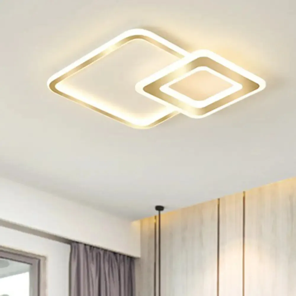 Minimalistic Golden LED Square Ceiling Light for Bedroom - Acrylic Flush Mount Fixture