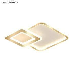 Minimalistic Golden LED Square Ceiling Light for Bedroom - Acrylic Flush Mount Fixture