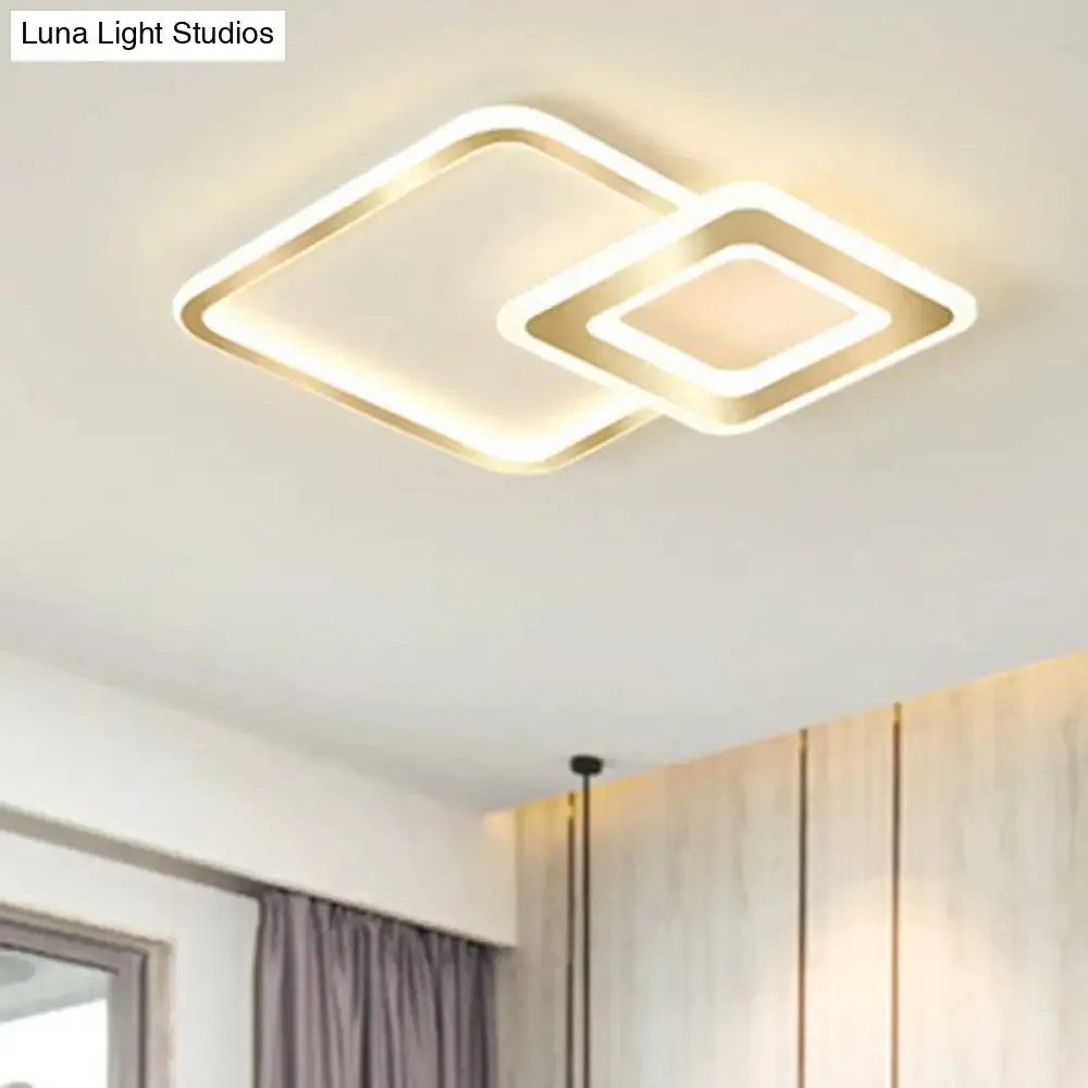 Minimalistic Golden LED Square Ceiling Light for Bedroom - Acrylic Flush Mount Fixture