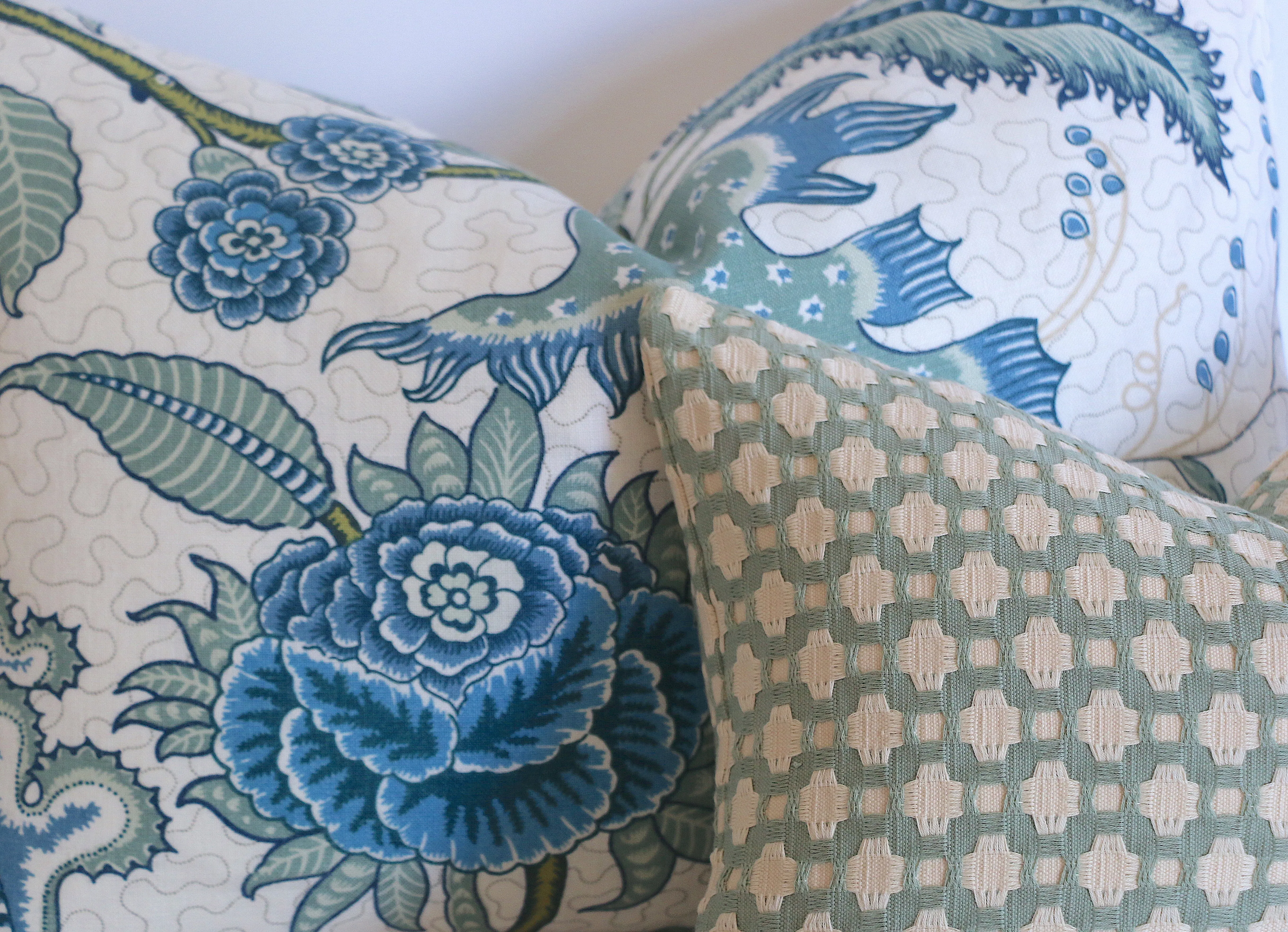 Mint Betwixt Pillow Pillow Cover: Betwixt Water/Ivory, Available in 10 Sizes