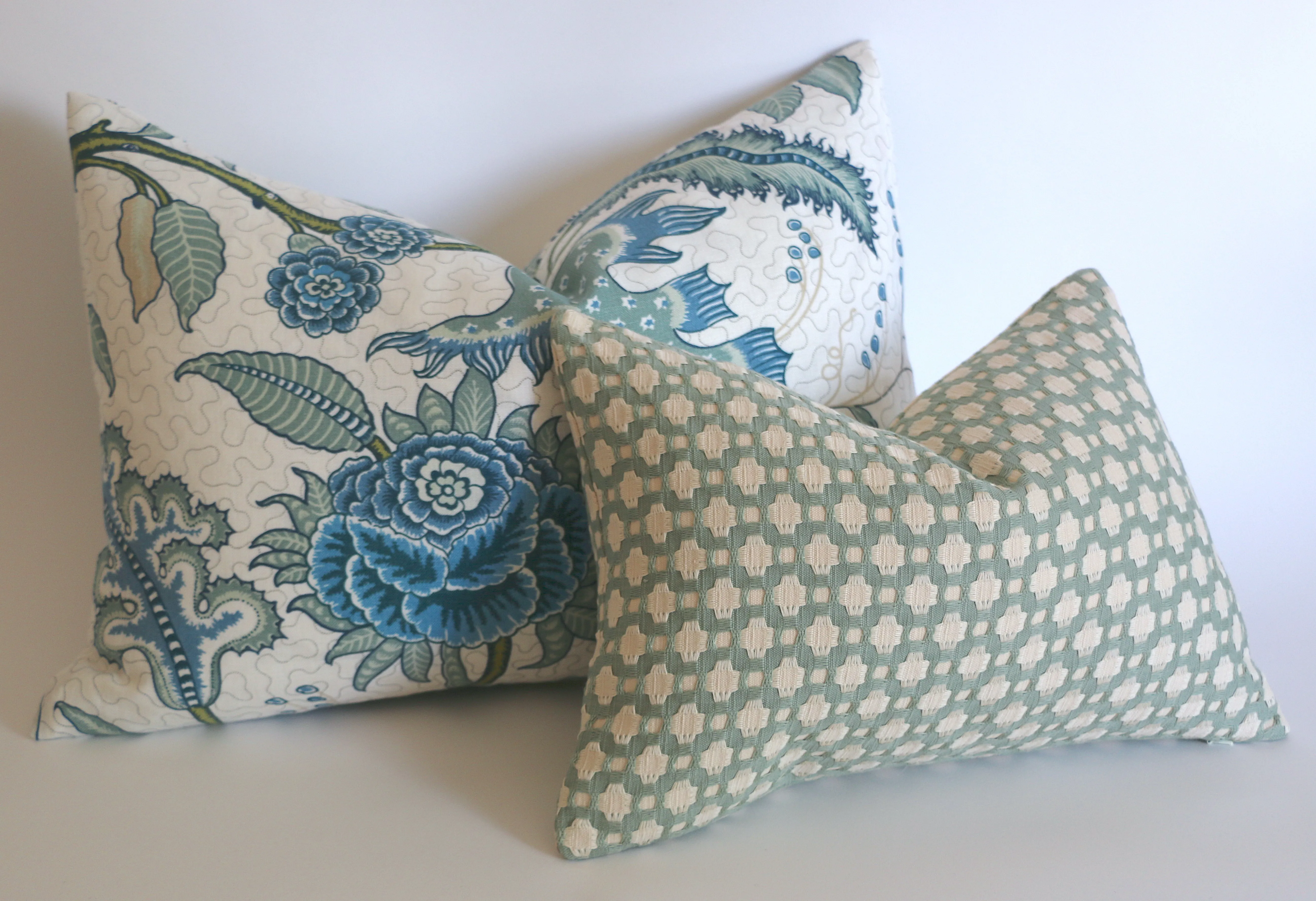 Mint Betwixt Pillow Pillow Cover: Betwixt Water/Ivory, Available in 10 Sizes