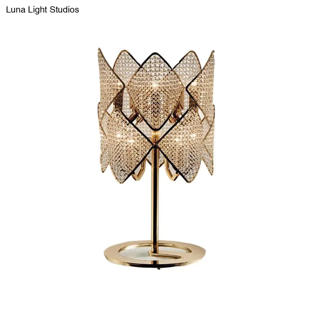 Modern Gold Rhombus Desk Lamp with LED Lighting and Crystal Bead Accent