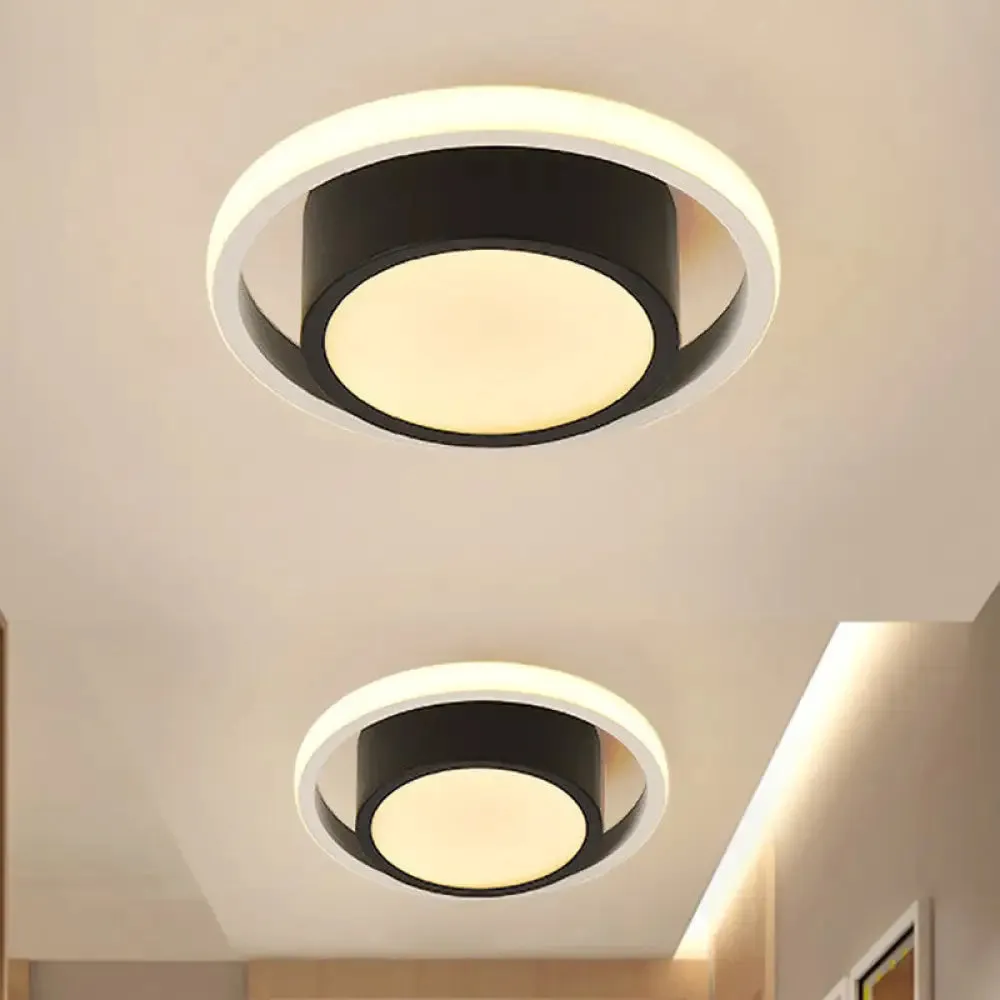 Modern LED Flush Mount Ceiling Light in Black and White with Warm Illumination for Living Room