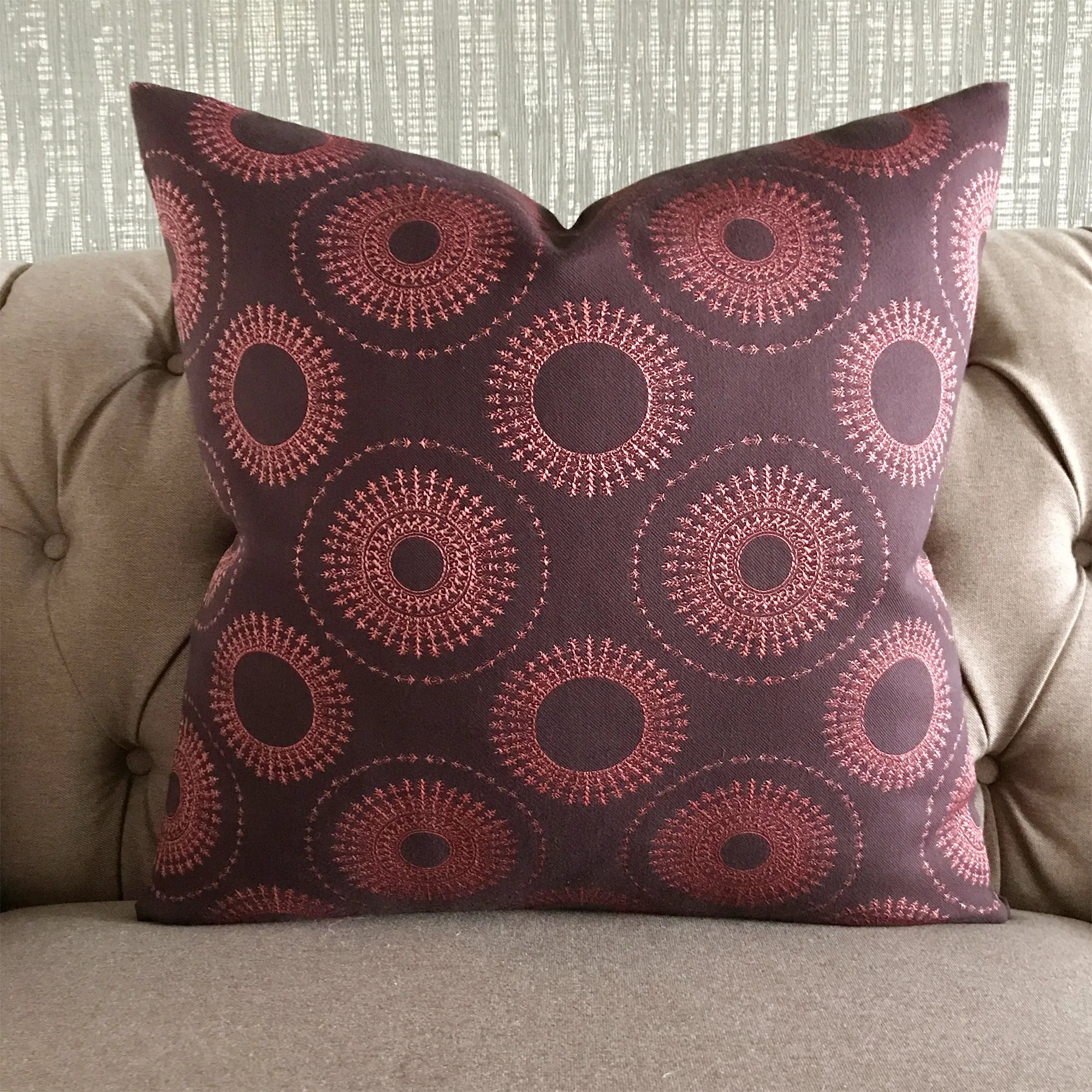 Moorish Purple Boho Circular Geometric Throw Pillow Cover 22x22