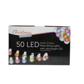 Multi Colour Christmas Sparkle Outdoor and Indoor Party String Bulbs with 50 Ultra bright LEDS with Green Cable