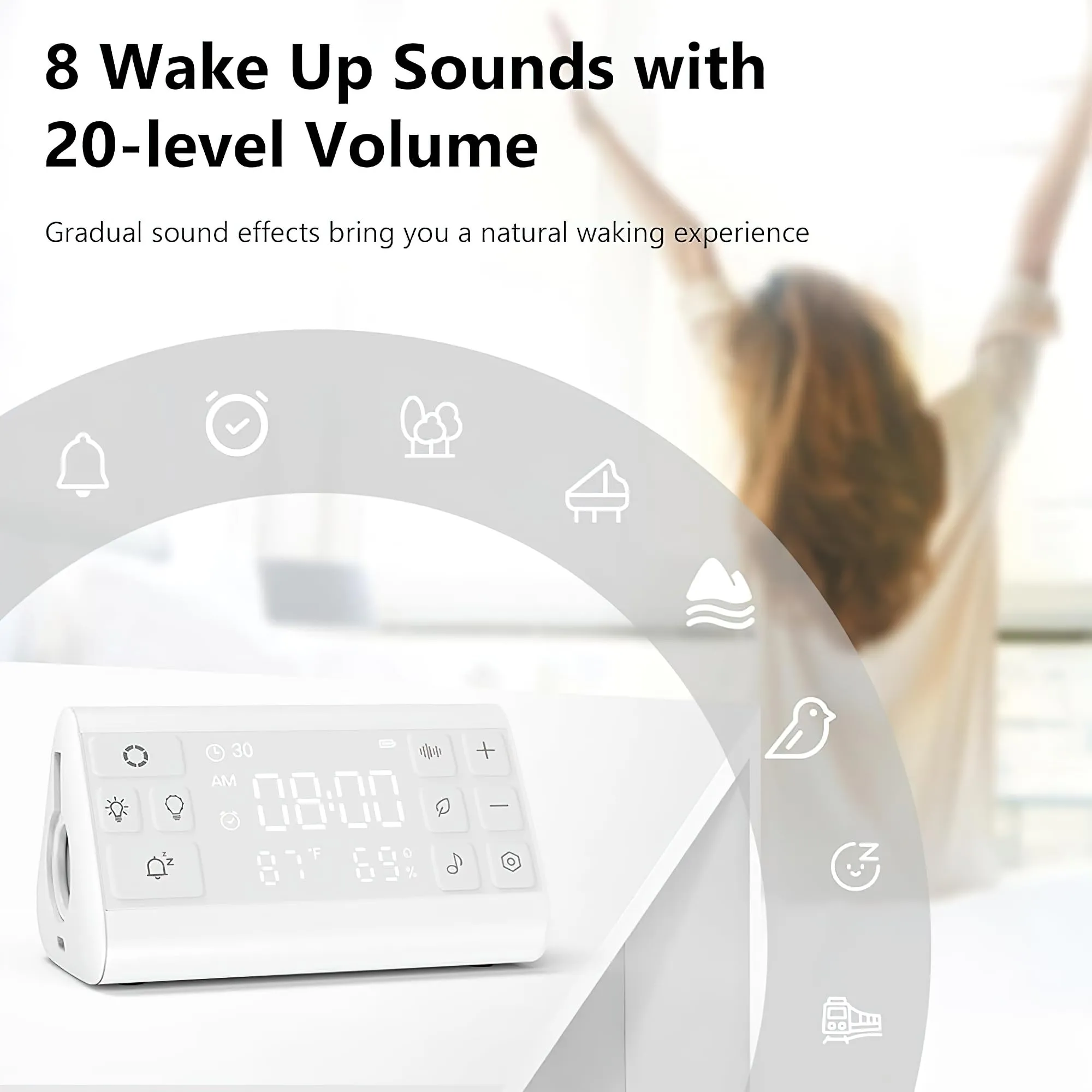 MULZI White Noise Machine for Baby & Adults with Digital Alarm Clock,7 Lights, Temperature, Humidity - Table Clock for Study Table, Bedroom Desk, Smart Sleep Device with 35 Sounds 7 Lights