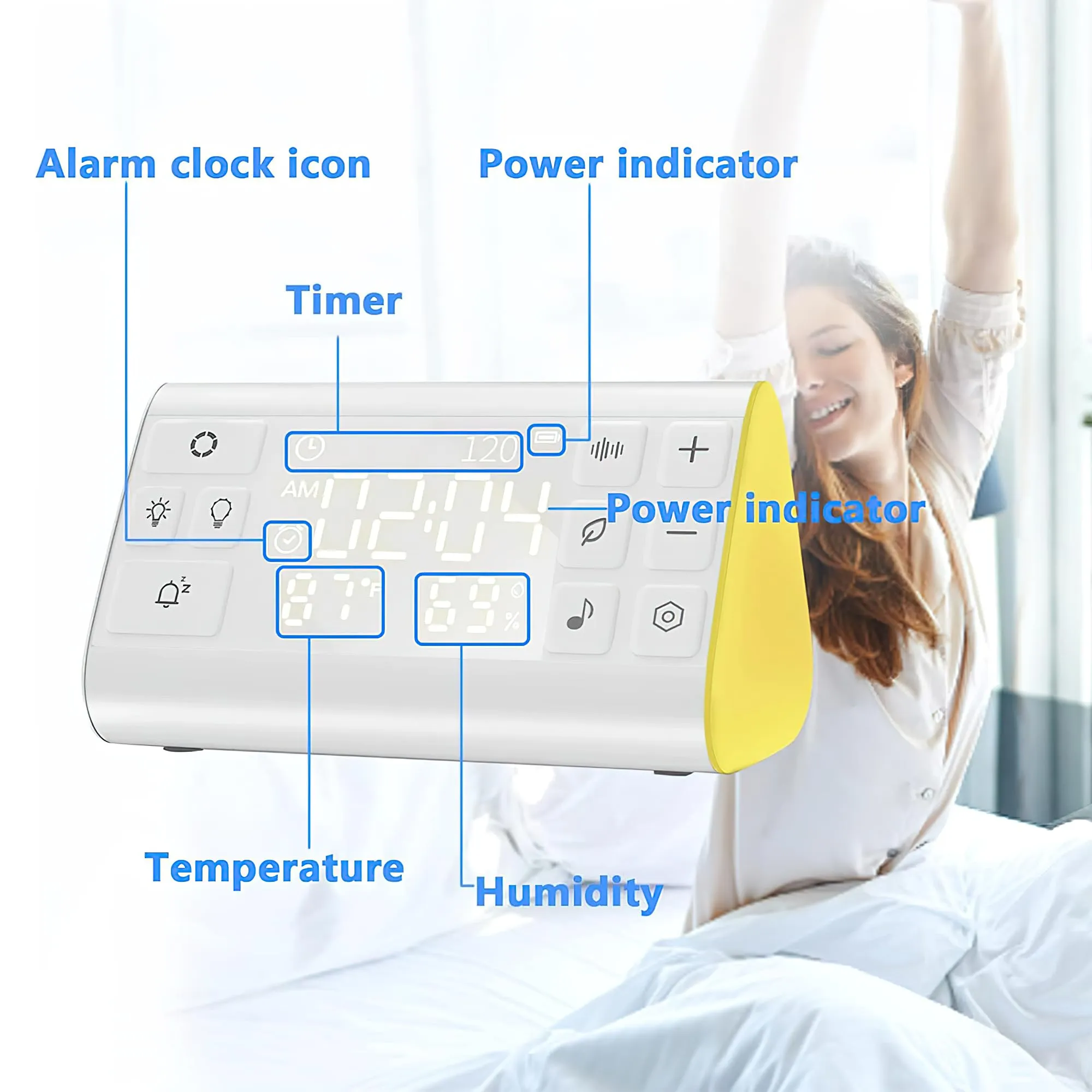 MULZI White Noise Machine for Baby & Adults with Digital Alarm Clock,7 Lights, Temperature, Humidity - Table Clock for Study Table, Bedroom Desk, Smart Sleep Device with 35 Sounds 7 Lights