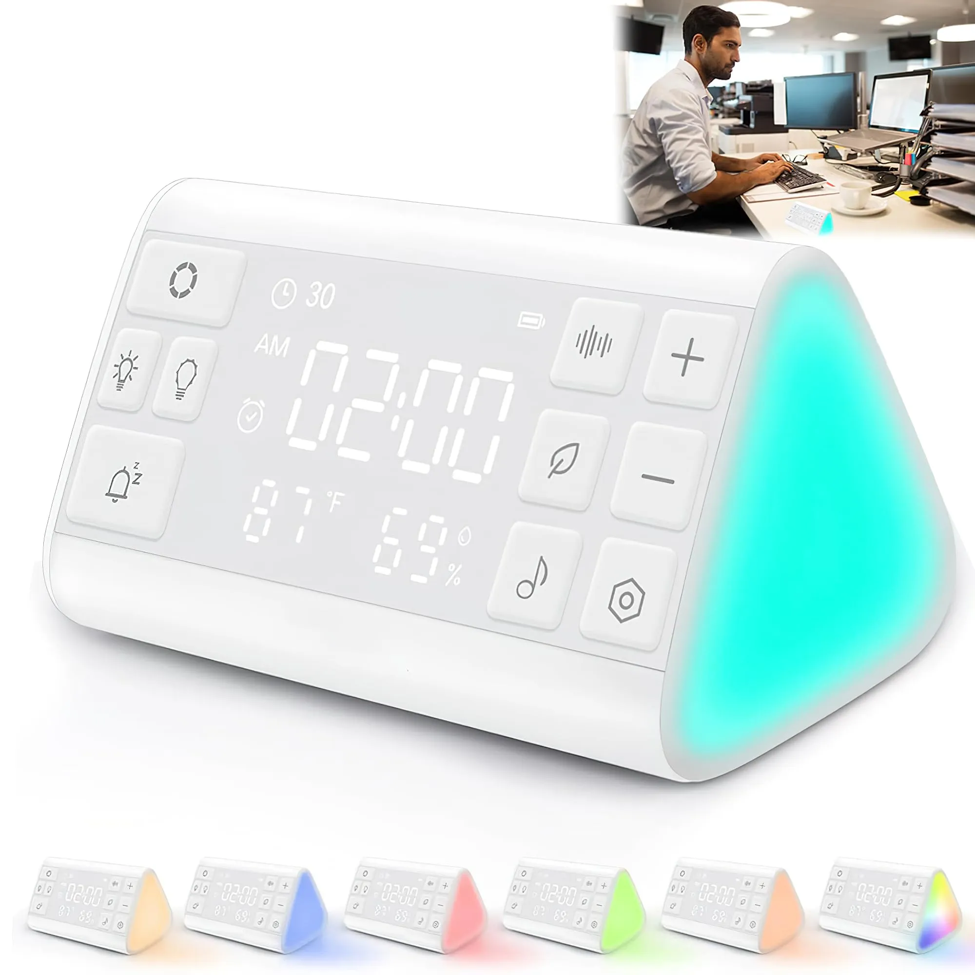 MULZI White Noise Machine for Baby & Adults with Digital Alarm Clock,7 Lights, Temperature, Humidity - Table Clock for Study Table, Bedroom Desk, Smart Sleep Device with 35 Sounds 7 Lights