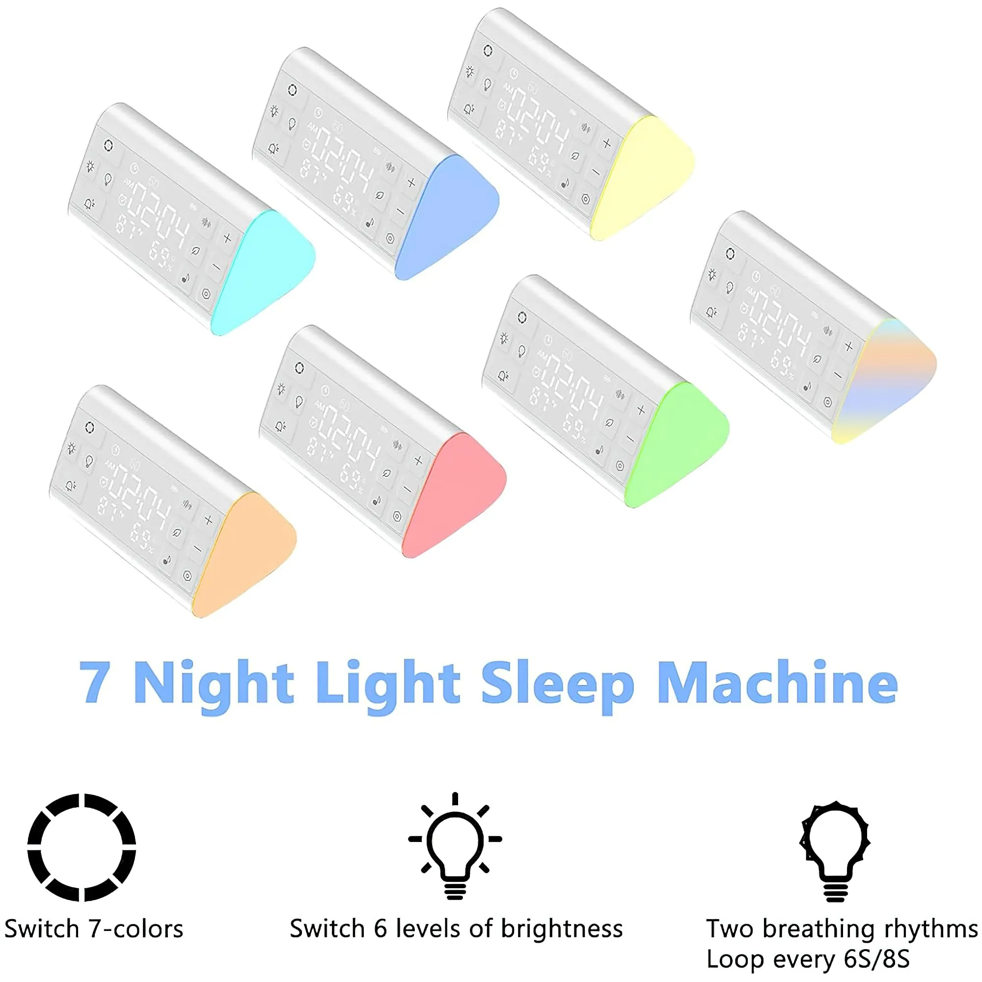 MULZI White Noise Machine for Baby & Adults with Digital Alarm Clock,7 Lights, Temperature, Humidity - Table Clock for Study Table, Bedroom Desk, Smart Sleep Device with 35 Sounds 7 Lights