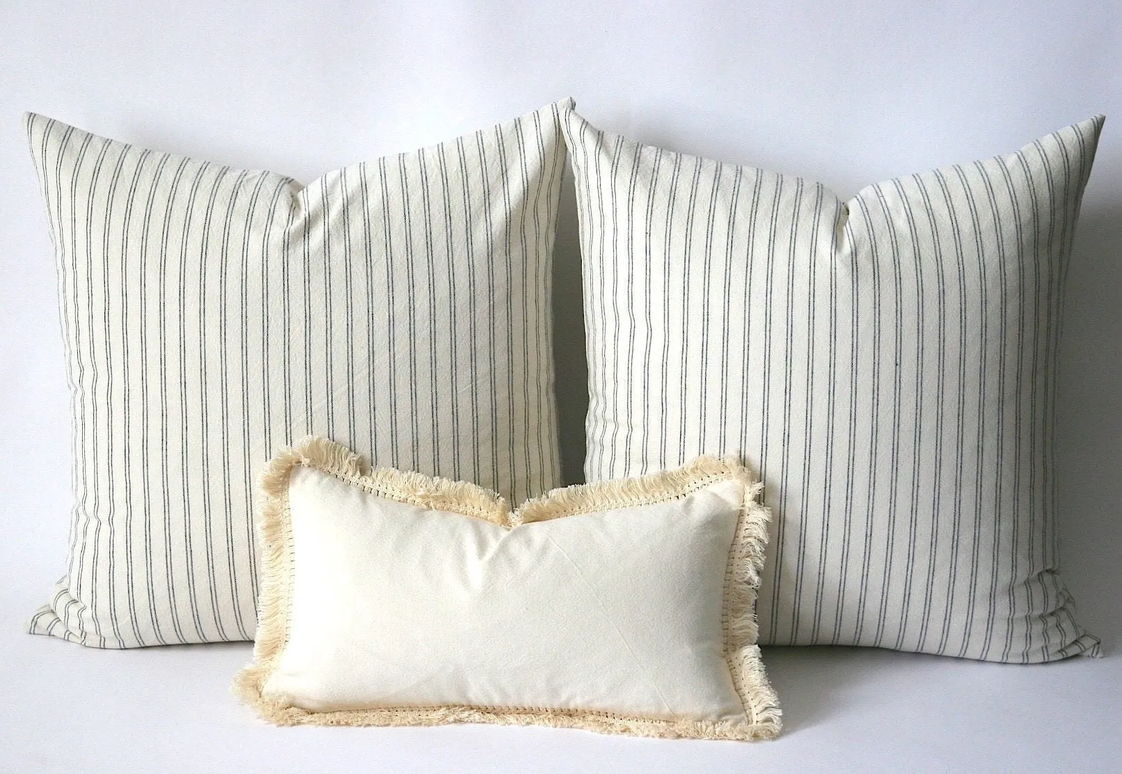 Navy Lumbar Pillow 12x18 / Farmhouse 12x21 / Blue Lumbar Zippered Pillow Cover / Indigo Cream Rectangular Pillow / 12x18 Stripe Pillow cover