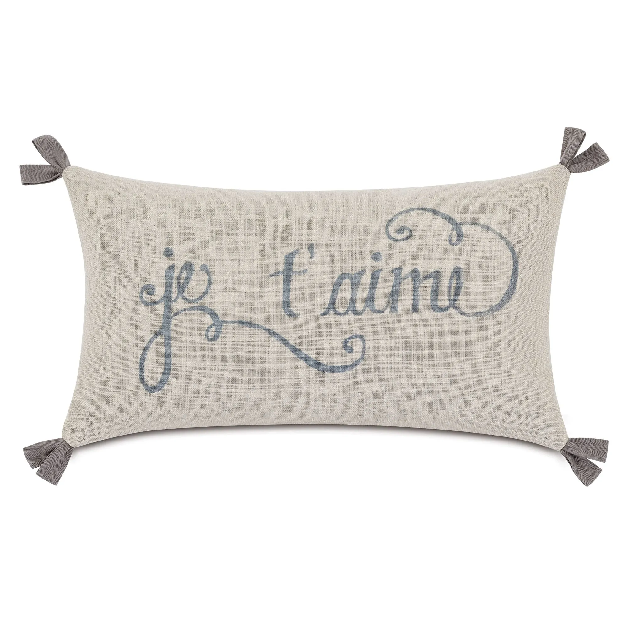 Neutral Linen Blend 'Je T'aime' Decorative Pillow Cover 13x22