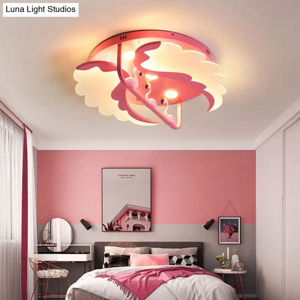 Nordic Wind Wing Ceiling Mount Light - Bird Metal Pink LED Lamp for Girls Room