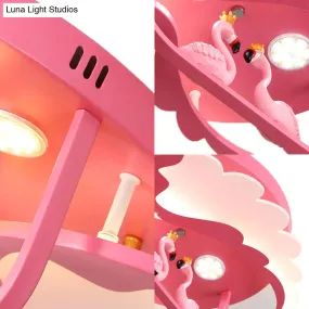 Nordic Wind Wing Ceiling Mount Light - Bird Metal Pink LED Lamp for Girls Room