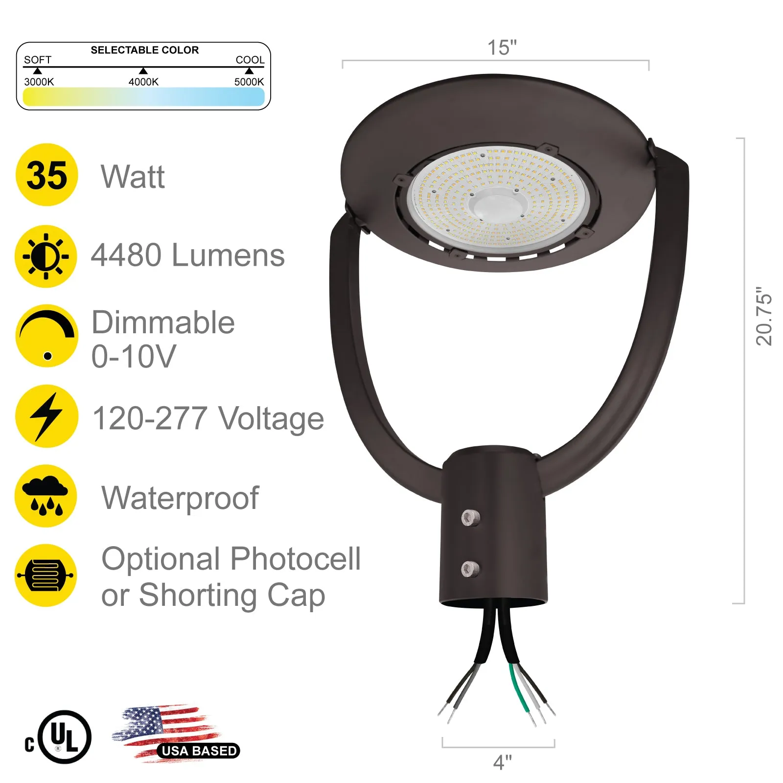 NUWATT LED Street Post Top Area Light Circle Pole Round Fixture, 4,550 Lumens 35W Outdoor Pathway Pole Light Yard Light Fixture UL/DLC Listed