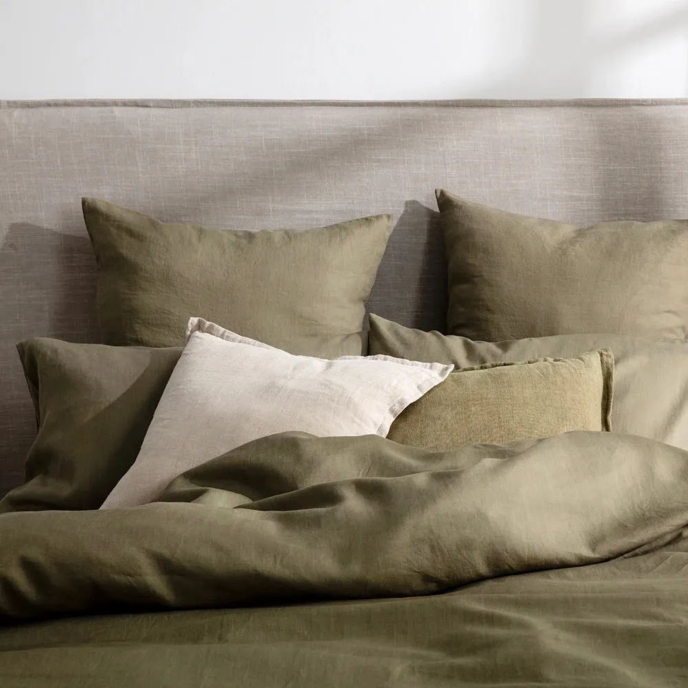 Olive French Linen KAS Quilt Cover Set in Queen or King Bed