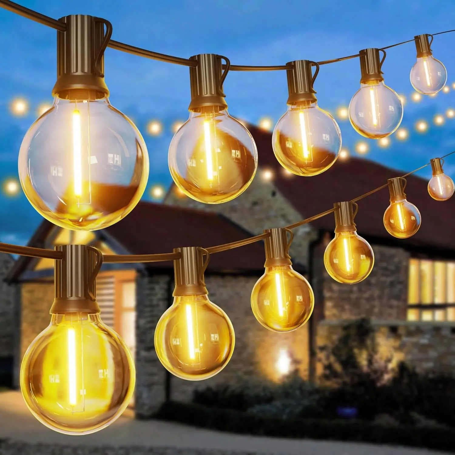 Outdoor String Lights Mains Powered,110FT/33M G40 Garden Festoon Lights with 56 2 Shatterproof G40 Plastic LED Edison Bulbs Waterproof for Outside Patio Gazebo Pergola Décor Wedding Cafe