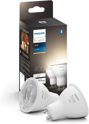 Philips Hue White Smart LED Light Bulb 2-Pack [GU10 Spot] with Bluetooth - Works with Alexa, Google Assistant, Apple HomeKit for Indoor Lighting