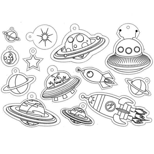 Planet Saturn UFO Rocket Shrink Plastic Sheet | Ready to Use Shrinkable Plastic Film with Cute Drawing | Kawaii Papercraft Supplies (1 Sheet / Translucent / 20cm x 29cm)