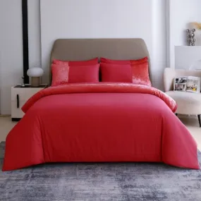 Premium 6 Pieces King Size Duvet Cover with Velvet Decor, Red Color.