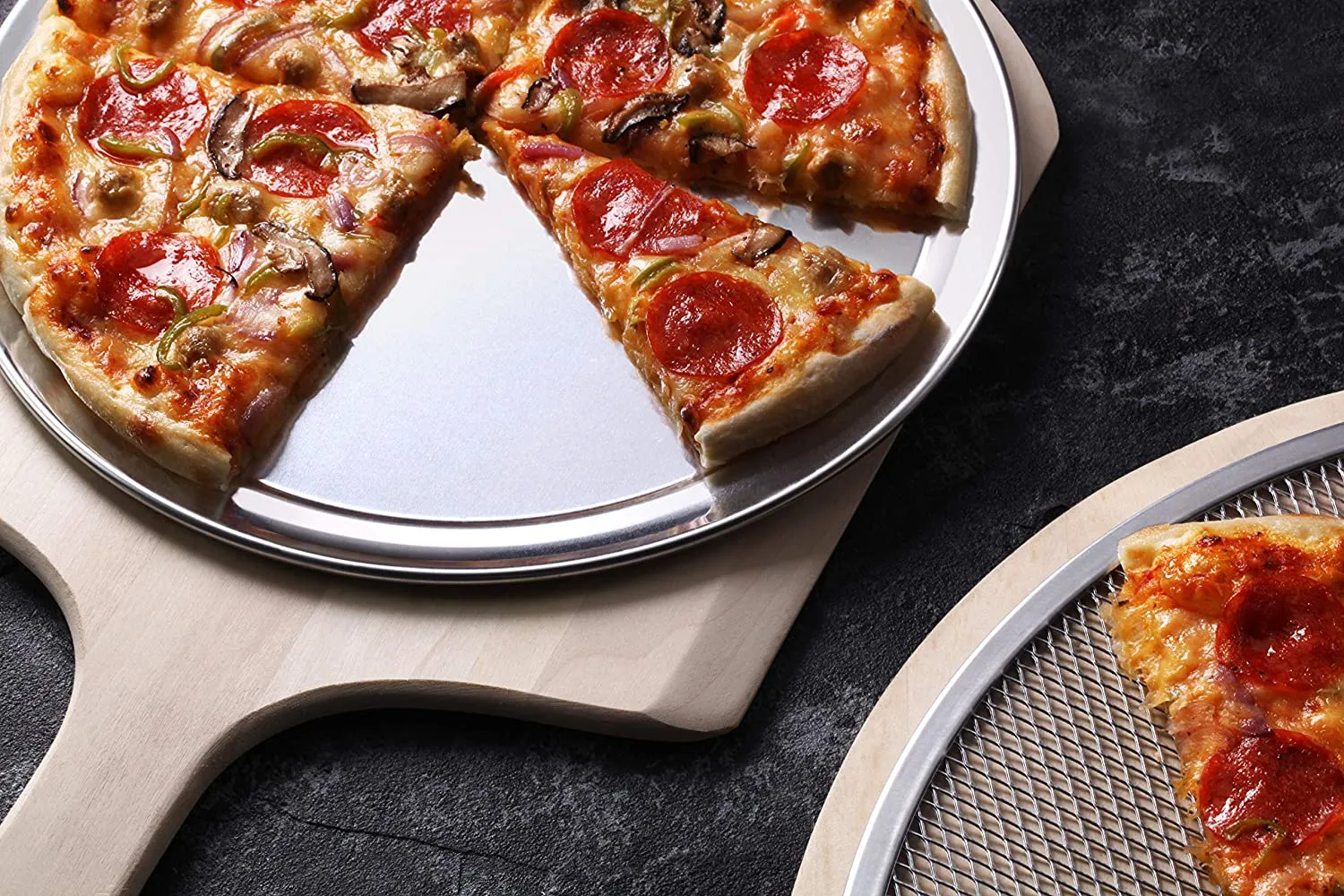 Professional Restaurant-Grade Aluminum Pizza Pan, Baking Tray,Wide Rim