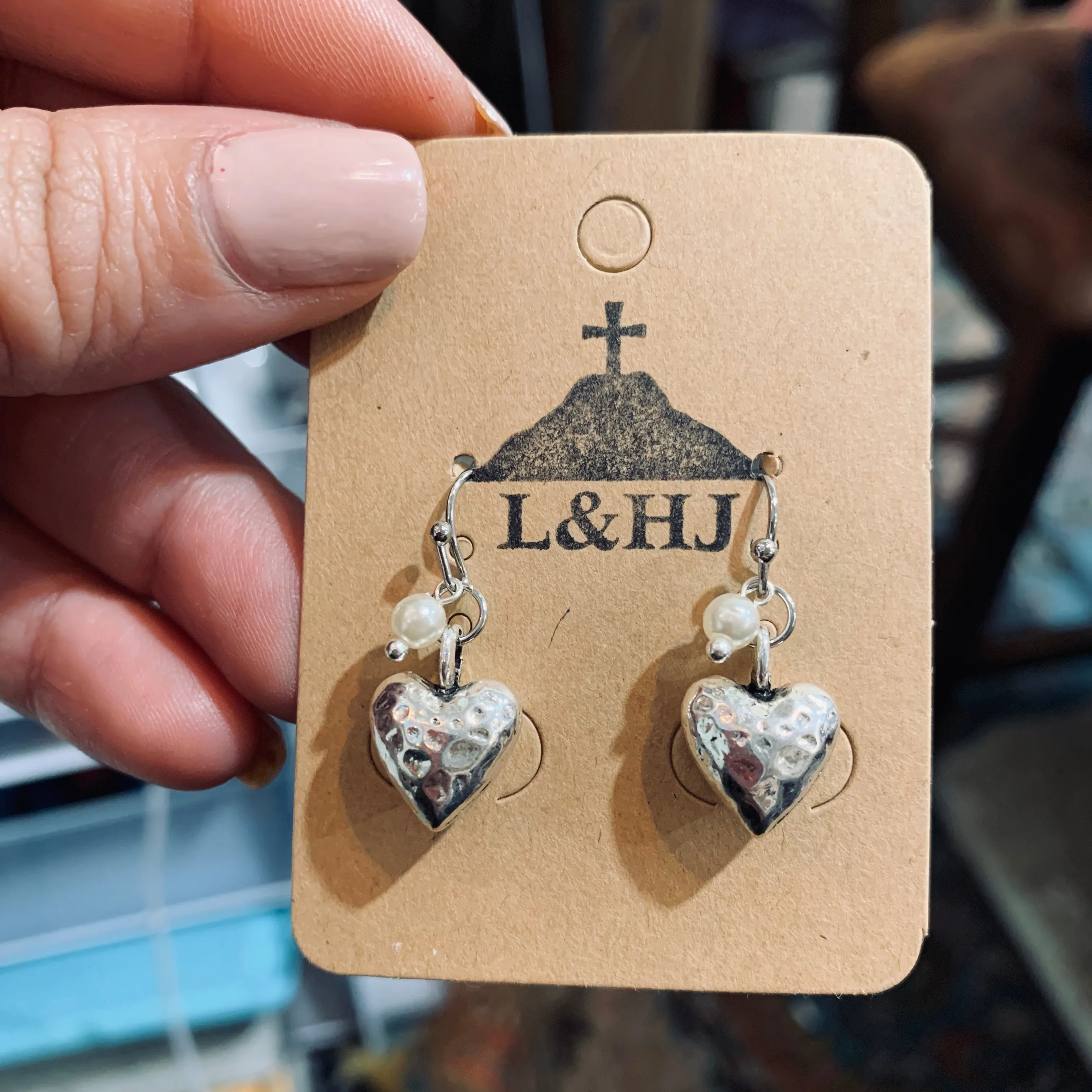 Puffy Heart and Pearl Earrings