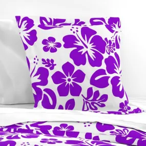 Purple and White Hawaiian Hibiscus Flowers Euro Pillow Sham