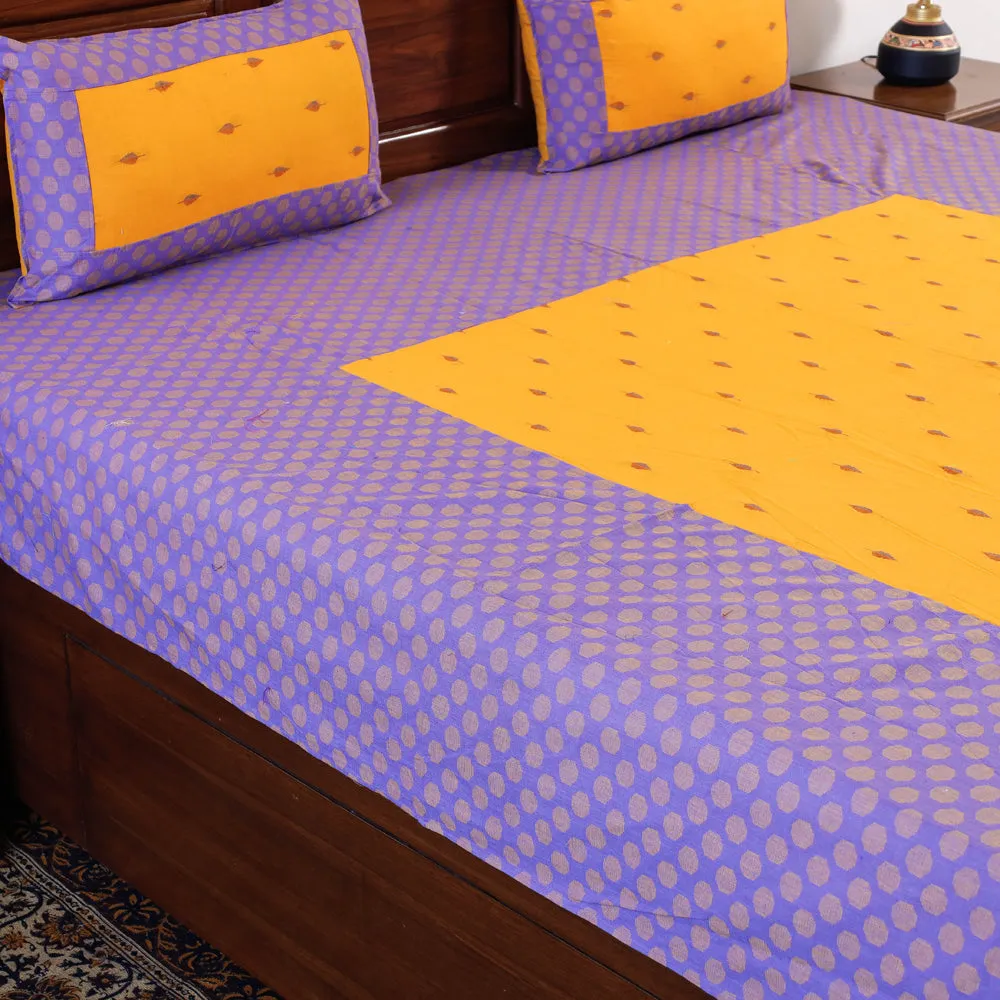 Purple - Jacquard Patchwork Cotton Double Bed Cover with Pillow Covers (106 x 83 in)