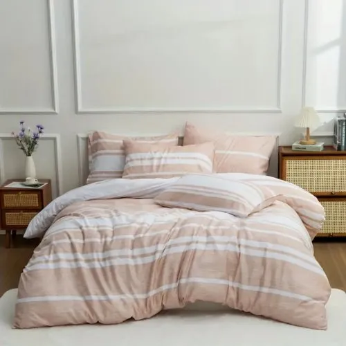 Queen size 6 pieces, Coral Stripe Design Duvet cover set.