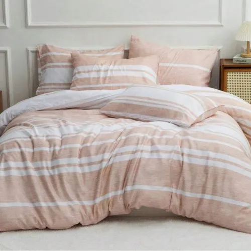 Queen size 6 pieces, Coral Stripe Design Duvet cover set.