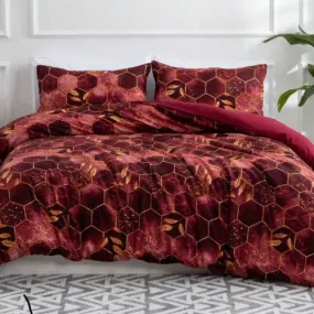 Queen size 6 pieces, Maroon Marble Design Duvet cover set.