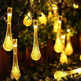 Raindrop Design Solar Powered Warm White Led String Lights