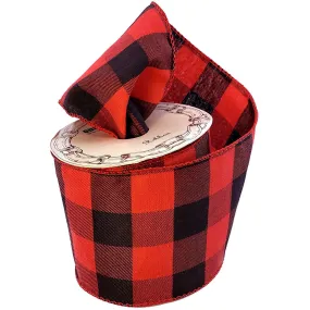 Red Black Buffalo Plaid Christmas Ribbon - 4" x 10 Yards