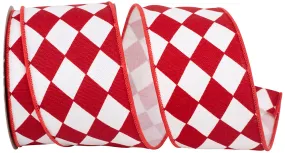 Red White Diamonds Harlequin Ribbon - 2 1/2" x 10 Yards