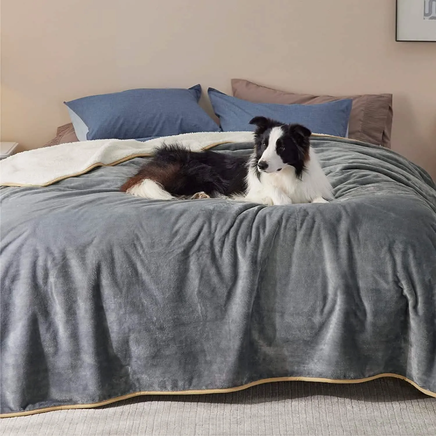 Reversible Sherpa and Microfiber Fleece Dog Blanket